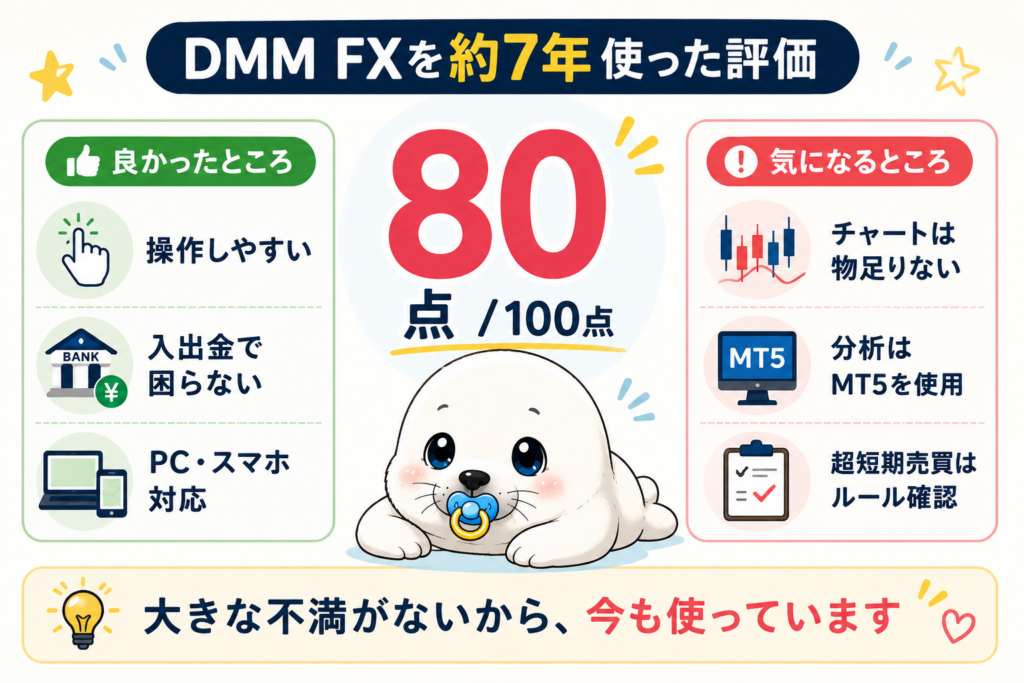 DMM FXを約7年使った筆者の評価80点と良かったところ・気になるところ